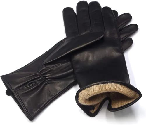 Miniatura 4 de MGGM collection Guantes de piel de cordero de napa para mujer, con forro de cachemira cálida