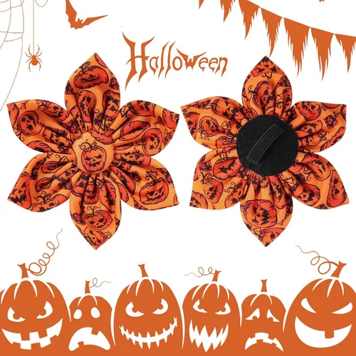 Miniatura 4 de Collar XL para cachorros de Halloween con flores de algodón, hebilla de metal duradera, 16-26 pulgadas