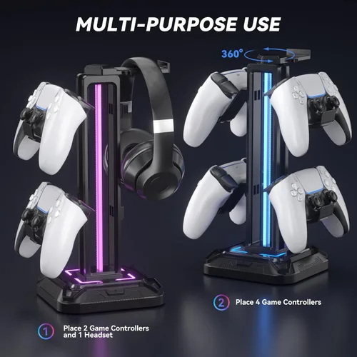 Miniatura 6 de KDD RGB Headset Stand with 9 Light Modes - Controller Holder for Desk - Rotatable Headphone Stand & Detachable Controller Hook for PC Earphone