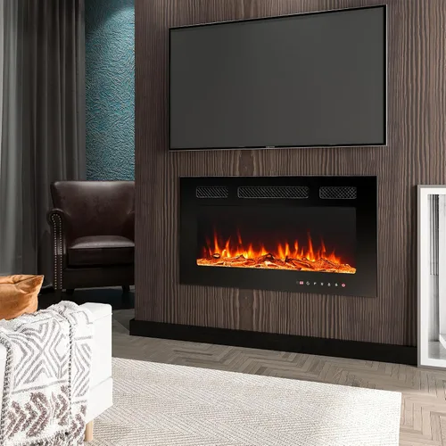 Miniatura 2 de Chimenea eléctrica montada en la pared y empotrada de 30 pulgadas con control remoto temporizador de 8 horas, 12 llamas, pantalla táctil, calentador