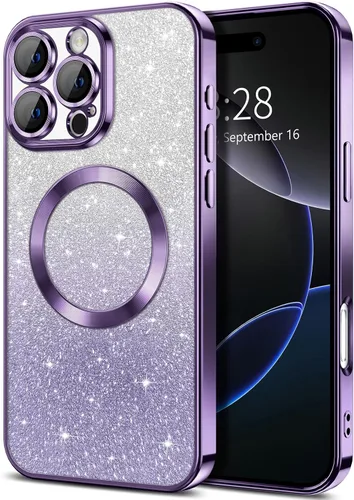 Miniatura 138 de Hython Funda para iPhone 13 Pro transparente con purpurina magnética [compatible con MagSafe] Protector completo de lente de cámara delgado