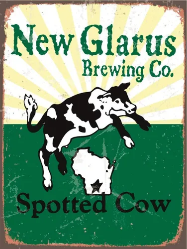 ZMKDLL Nuevo Glarus - Letrero de lata pequeño con diseño de vaca, cerveza, decoración del hogar, retro, vintage, dimensiones, 7.9 x 11.8 in, 8 x 12