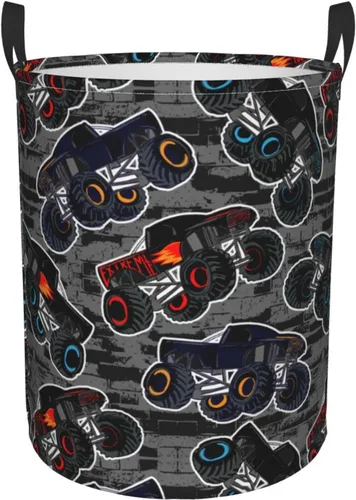 Monster Truck - Cesta redonda para ropa sucia, para niños, cesta de almacenamiento para juguetes, organizador de ropa, para el hogar, baño,