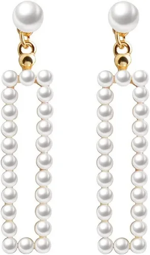 Miniatura 11 de Pendientes de Clip de Perla para Mujer, Pendientes de Clip Colgante para Mujer, Pendientes de Perla Blanca Imitación Chapados en Oro, Pendientes