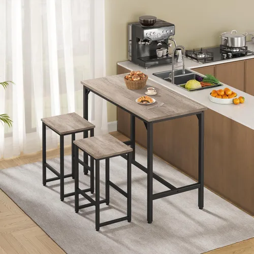 Miniatura 3 de Yaheetech Juego de mesa de comedor de 3 piezas, juego de mesa de pub industrial de 47.5 pulgadas, mesa de cocina de altura de mostrador