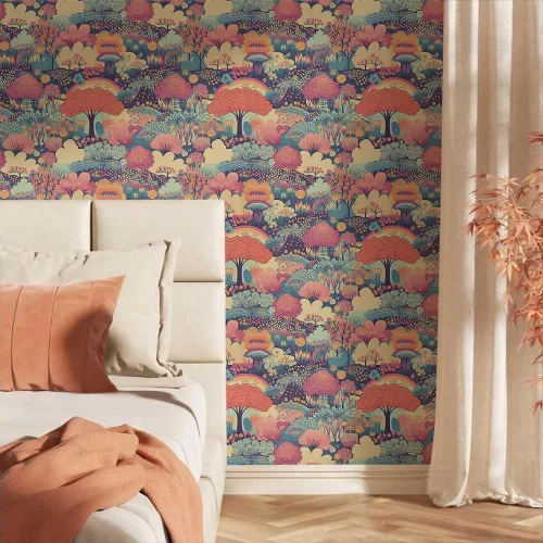 Miniatura 2 de MuralPeel Flores de Árbol Rosas Coloridas Fantásticas Arcoíris Maravilla de Fantasía Paisaje de Cuento de Hadas Papel Pintado de Despegar y Pegar