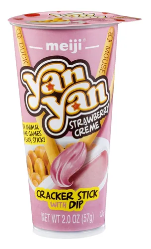 Miniatura 3 de Meiji Yan Yan - Palitos de inmersión, crema de fresa, 2 onzas, paquete de 10 unidades, palitos de galletas con frases divertidas de animales