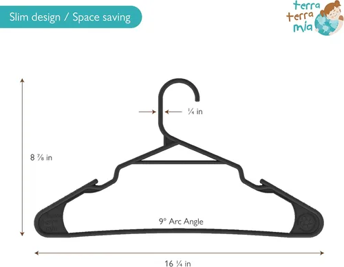Miniatura 3 de Perchas delgadas ecológicas para ropa ligera (máximo 1 libra) hechas de plástico 100% reciclado (negro/gris, paquete de 20)