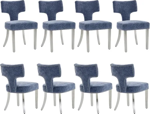 Miniatura 19 de Juego de 2 sillas de comedor modernas de mediados de siglo, sillas de comedor tapizadas en tela de chenilla con respaldo curvado y ribete