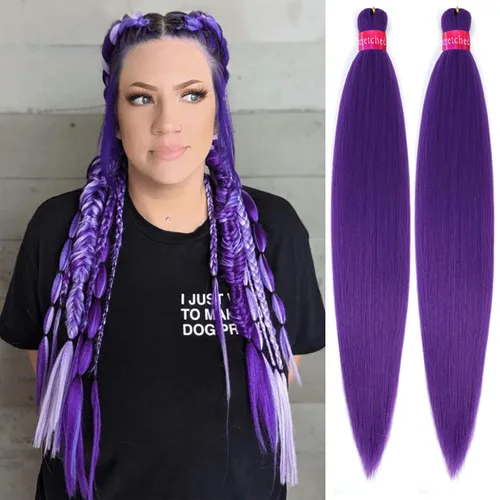 Miniatura 33 de Cabello trenzado preestirado, cabello trenzado degradado de 28 pulgadas, paquete de 8 extensiones de cabello trenzado de mezcla de colores sedosos