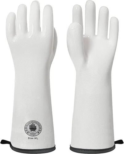 Miniatura 14 de Guantes para barbacoa, guantes de horno de silicona, guantes de horno resistentes al calor con dedos, guantes de horno de cocina guantes para Blanco