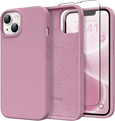 Miniatura 104 de GONEZ Funda de silicona para iPhone 14 Pro Max, compatible con MagSafe, con protector de pantalla + protector de lente de cámara, silicona líquida a