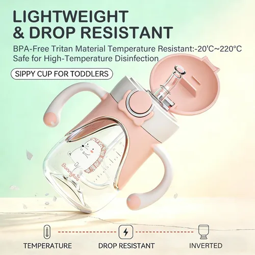 Miniatura 5 de Bunnytoo Vaso para beber con popote con peso de 1 a 3 años de edad, 8 onzas sin BPA Tritan taza de agua para bebé con asas, taza de entrenamiento