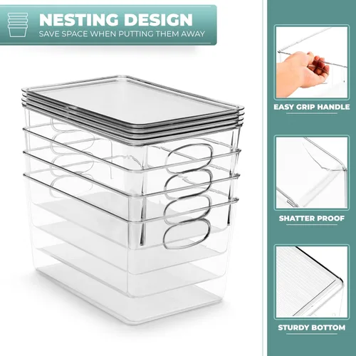 Miniatura 5 de Sorbus - Paquete de 8 contenedores grandes de plástico transparente con tapas – Organizador apilable para juguetes, ropa, medicina, maquillaje