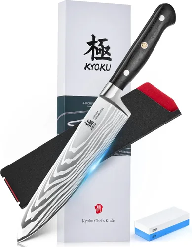 Miniatura 18 de KYOKU Serie Samurai - Cuchillo de carnicero de 7" - Espiga completa - Cuchillos de cocina de acero de alto carbono estilo japonés - Mango