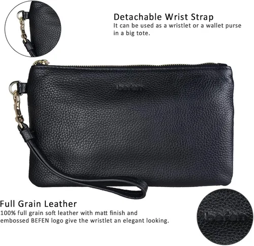 Miniatura 5 de Befen - billetera de mano de cuero de plena flor genuino de agarre para mujer cartera de mano para teléfono inteligente billetera