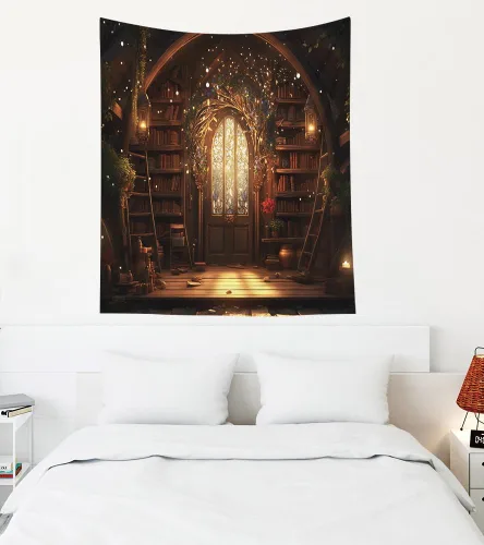 Miniatura 80 de EMMTEEY Tapiz de pared con bosque - Árbol de pino verde y niebla, arte de pared natural, 80x60 pulgadas, tapiz grande de estilo bohemio para sala