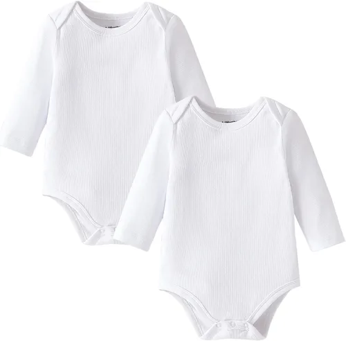 Miniatura 21 de DEFAHN Paquete de 2 mamelucos unisex para bebé, viscosa súper suave de bambú, unicolor de manga larga para bebés niños y niñas