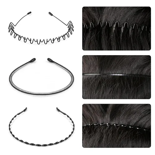 Miniatura 5 de URAQT Diademas de metal, 6 unidades, unisex, color negro, para primavera, onduladas, para deportes, yoga, bandas antideslizantes para exteriores