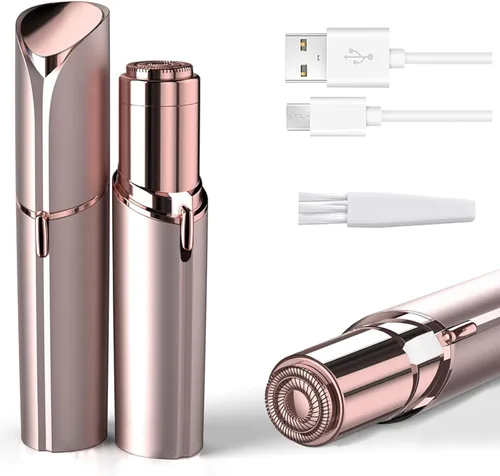 Removedor de vello facial para mujer, dispositivo de depilación sin dolor portátil para mujer para labio, barbilla con USB recargable, oro rosa
