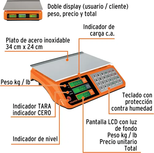 Miniatura 2 de Balanza electrónica de 88.2 lbs de capacidad multifunción
