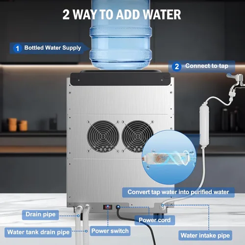 Miniatura 5 de Máquina de hielo Nugget para encimera 40 libras/día, contenedor de hielo de 10 libras, máquina de hielo de pellets suaves masticables de acero