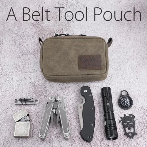 Miniatura 4 de Bolso Diodrio para Cinturón para Hombres y Mujeres con Cremalleras YKK, Bolso de Cintura para Senderismo, Resistente al Agua, Lona Cera, Oliva Oliva