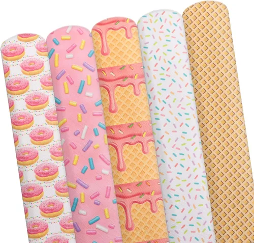Miniatura 4 de David accessories Hojas de tela de cuero sintético con estampado de donas y cruz, 5 piezas de 7.7 x 12.9 pulgadas (aproximadamente 7.9 in x 13.0 in)
