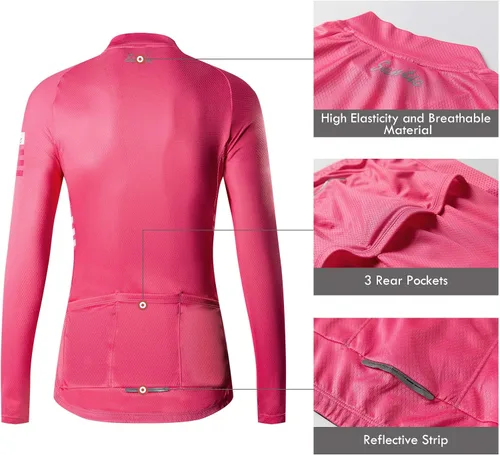 Miniatura 7 de Santic Camiseta de ciclismo de manga larga para mujer, chaqueta de bicicleta con bolsillos