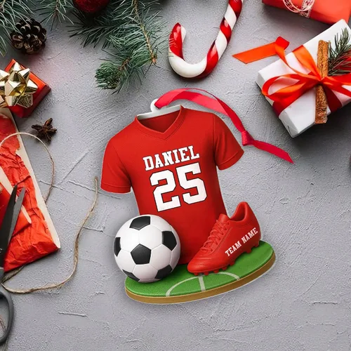 Miniatura 3 de Adorno de fútbol personalizado, adorno 2D de Navidad de fútbol, decoración del árbol de Navidad para jugadores y fanáticos del fútbol, adornos Ds1