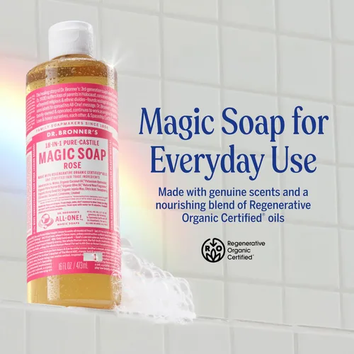 Miniatura 3 de Dr. Bronner's - Jabón líquido puro de Castilla (rosa, 16 onzas) - Hecho con aceites orgánicos, usos 18 en 1: cara, cuerpo, cabello, lavandería