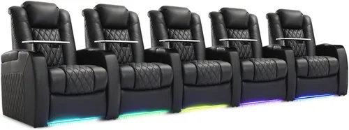 Miniatura 12 de Weilianda Asientos de Cine en Casa de Cuero de Grano Superior Silla Reclinable con Reposacabezas Eléctrico y Reclinación Asientos de Película Sofá