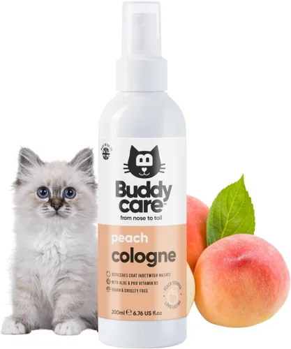 Buddycare Perfume para gatos y aerosol de colonia | Perfume refrescante con aroma a melocotón (6.8 fl oz) para gatos de interior y exterior