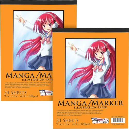 U.S. Art Supply Bloc de papel marcador manga de alta calidad de 9 x 12 pulgadas (paquete de 2, 48 hojas en total) – Cuaderno de dibujo de 60 libras