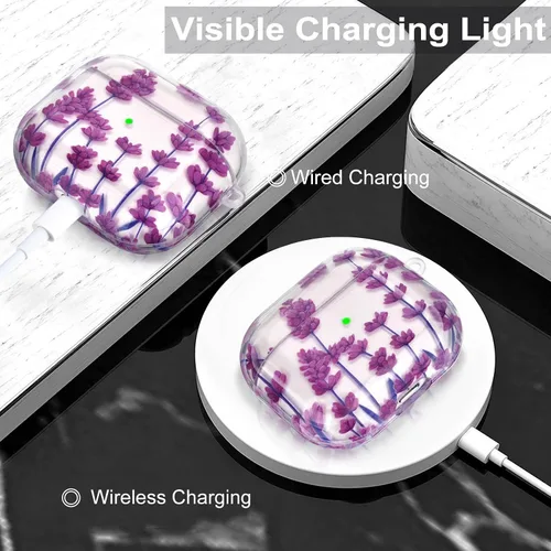 Miniatura 4 de QINGQING Funda protectora compatible con Airpods 3 (2021), diseño floral transparente con llavero Airpod de tercera generación, a prueba de golpes