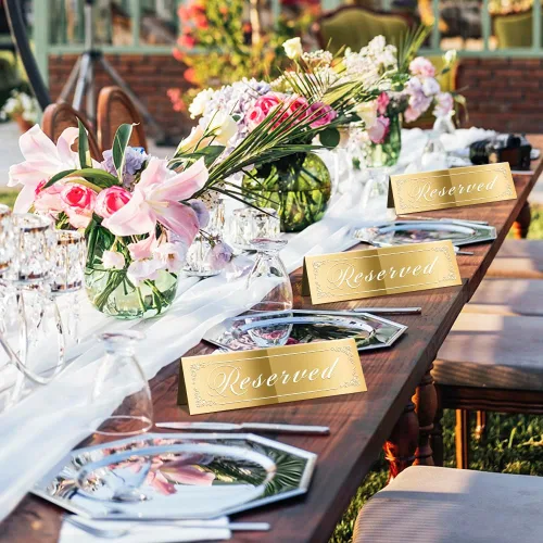 Miniatura 5 de CWJCYTNSN 12 letreros de mesa reservados, letreros dorados reservados para bodas, acrílico de doble cara con espejo reservado para reserva