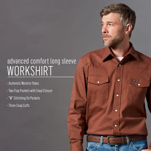 Miniatura 4 de Wrangler Mens Premium Performance Advanced Comfort Cowboy Cut Long Sleeve Spread Collar Solid Shirt