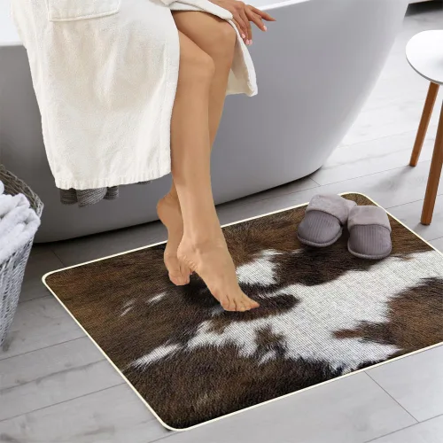 Miniatura 5 de TOMWISH Alfombra con estampado de vaca, tapete de cocina de piel de vacuno para piso, 2 piezas, diseño de vaca occidental, antideslizante