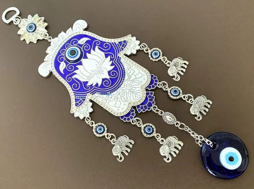 Miniatura 2 de Amuleto de mano Hamsa azul turco para colgar en la pared, diseño retro, CL06