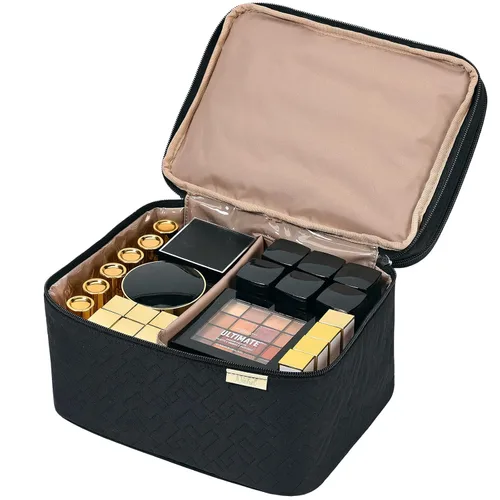 Miniatura 3 de NISHEL Bolsa Grande de Maquillaje de Viaje de Doble Capa para Mujeres, Estuche Cosmético, Organizador para Accesorios de Tamaño de Viaje, Botellas