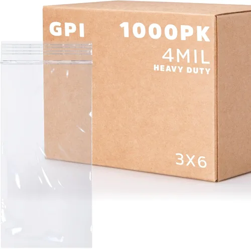 Miniatura 20 de GPI - Caja de 1000 bolsas de plástico transparente con cremallera de 3 x 3 pulgadas - Bolsas de polietileno resistentes a granel de 4 mil de grosor