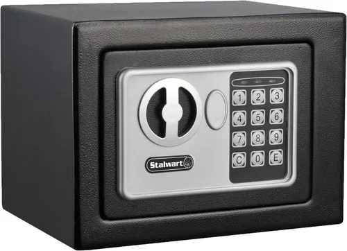 Stalwart - Caja de seguridad digital para objetos de valor, caja compacta de acero con teclado electrónico, caja fuerte portátil para hogar, Negro