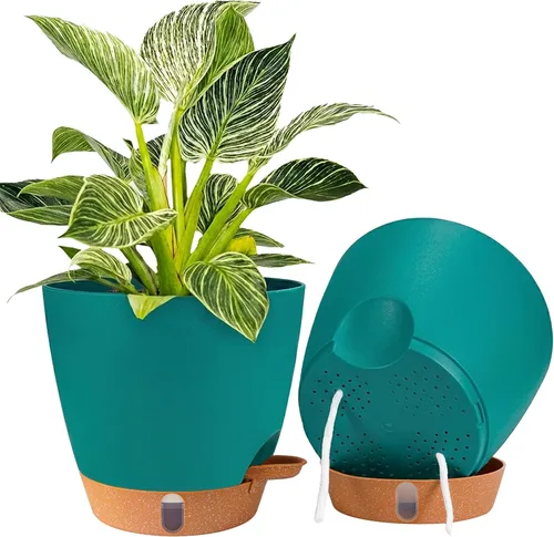 Miniatura 18 de Paquete de 2 macetas de 8 pulgadas para plantas de interior, macetas de plástico con orificios de drenaje, indicador de nivel de agua y depósito