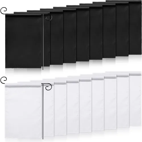 Tatuo 16 banderas de jardín de sublimación de 12 x 18 pulgadas, banderas de jardín en blanco sólido negro y blanco, banderas de poliéster para