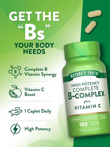 Miniatura 5 de Nature's Truth Vitamina B Complex Plus Vitamina C 100 cápsulas Suplemento vegano, sin OMG y sin gluten