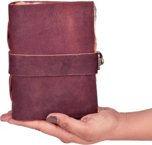 Miniatura 3 de Leather Village Cuaderno encuadernado en piel vintage para mujeres y hombres - Libro de sombras - Cierre con llave - 200 páginas de papel hecho a