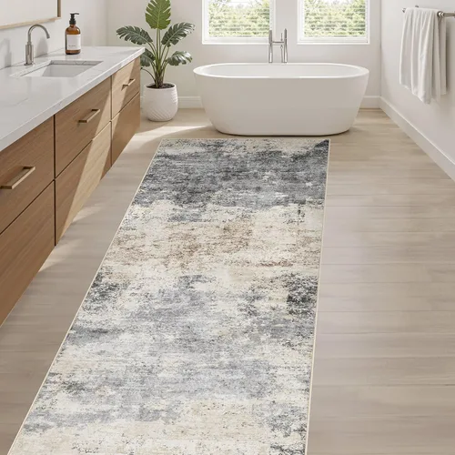 Miniatura 138 de Alfombra de pasillo lavable para cocina: 3 x 10 pies, antideslizante, abstracto, suave, moderno, resistente a las manchas, para interiores, piso
