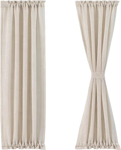 Miniatura 14 de FMFUNCTEX Cortinas transparentes de lino para puerta lateral de 40 pulgadas de largo para puertas de vidrio delanteras, puertas de patio, puertas
