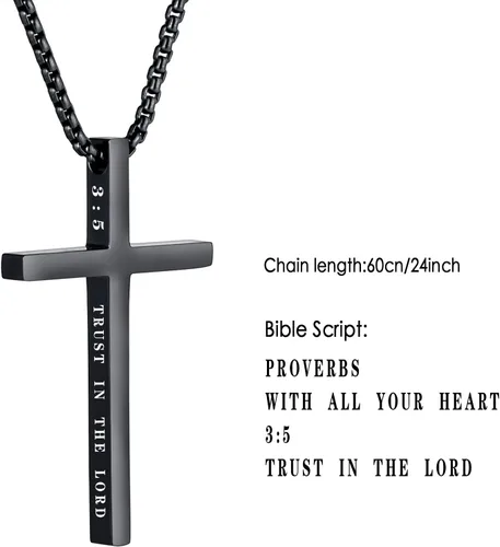 Miniatura 32 de Collar de cruz para hombre, regalo de Navidad, colgante de cruz, versículo bíblico, collares de acero inoxidable