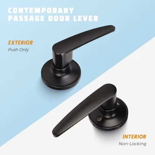 Miniatura 2 de KNOBWELL Paquete de 10 manijas modernas para puerta interior color negro mate, pomo de puerta de armario con palancas rectas (sin bloqueo)